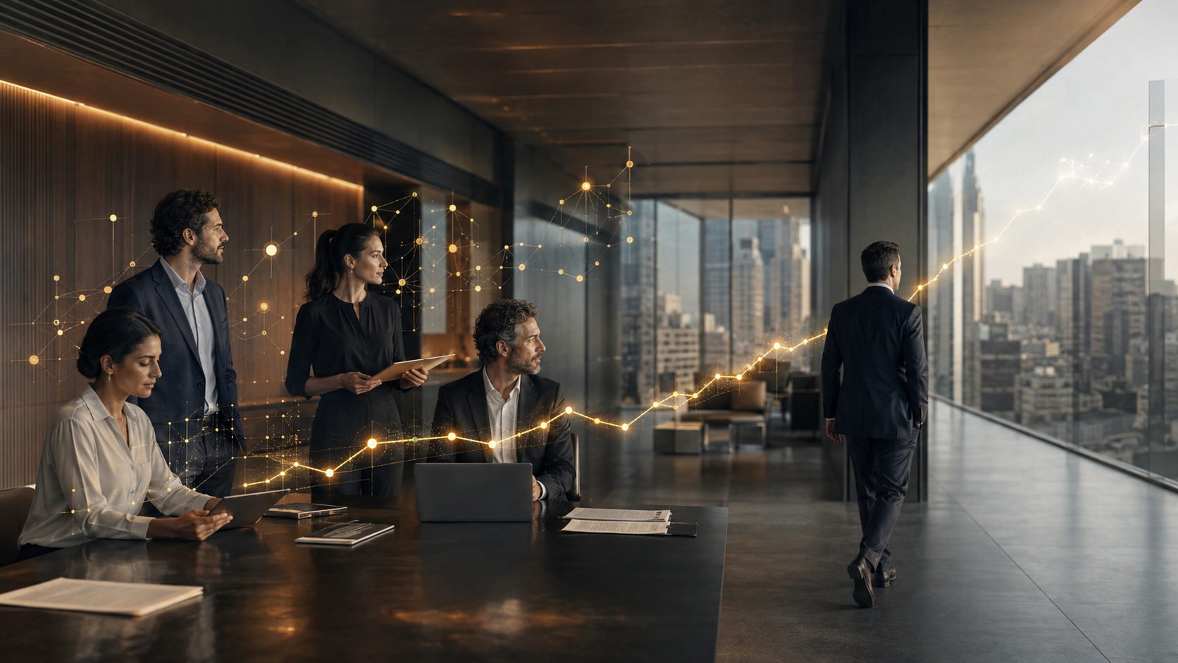 Cinco sócios ligados a uma estrutura empresarial e tecnológica em valorização enquanto um deles se afasta